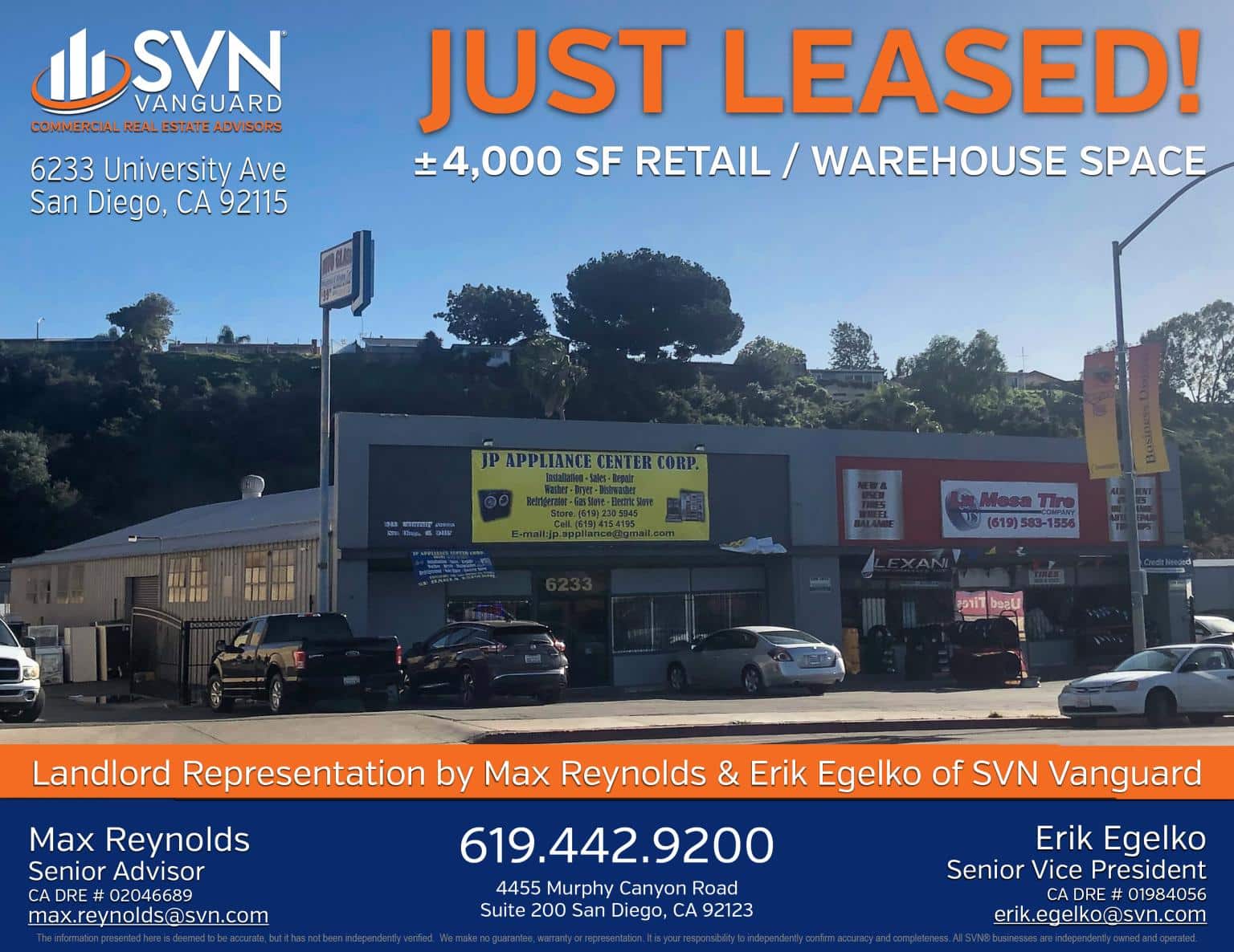 Just Leased! 4,000 SF Retail / Warehouse in San Diego College Area