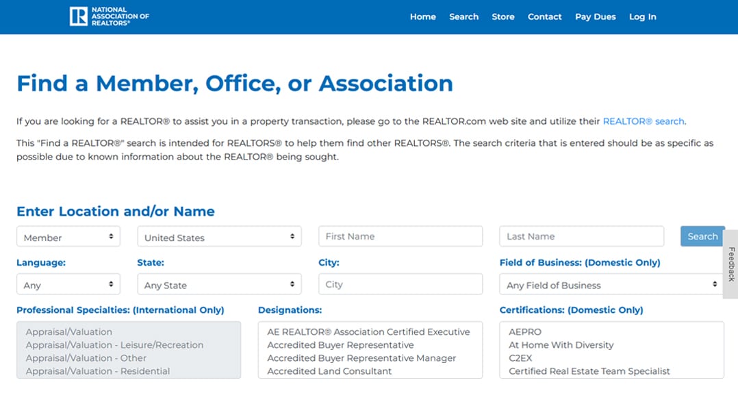 National Association of Realtors Find a Member Tool