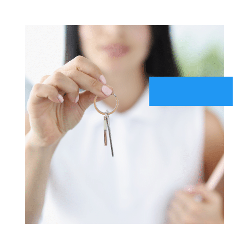 Female with house key, representing property management.