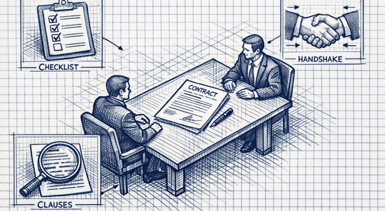 Person reviewing contract documents at desk