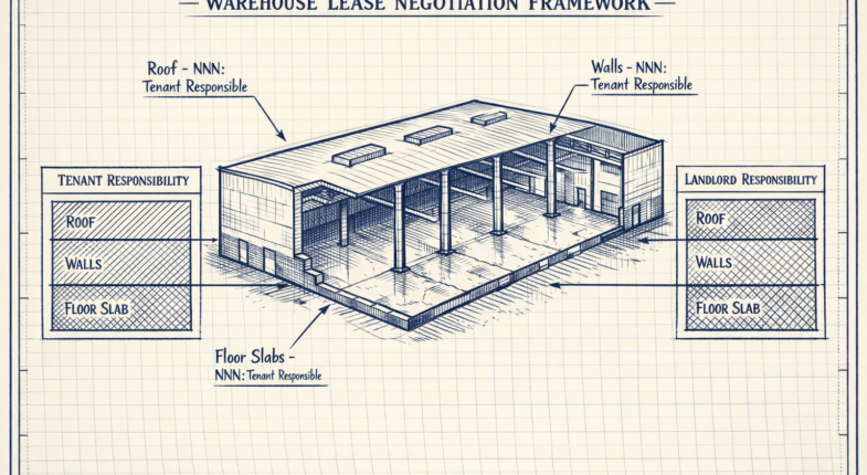 Industrial warehouse interior with stacked storage shelves