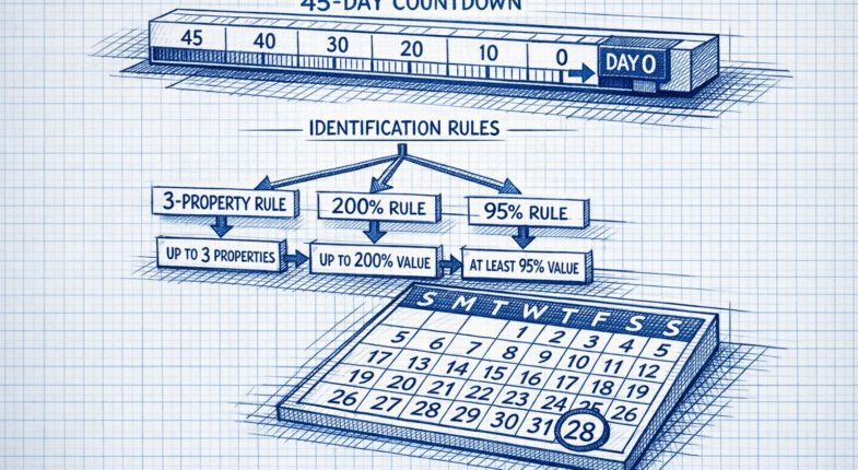 Calendar showing 45-day property identification deadline