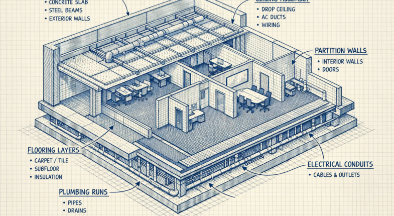 Commercial space undergoing tenant improvement construction