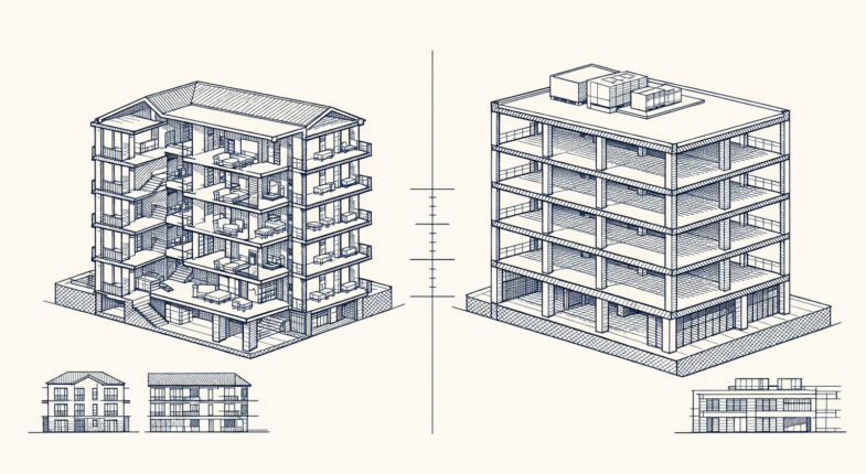 Loan documents beside commercial property blueprints