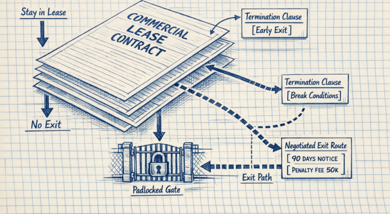 Contract with exit clause highlighted in red