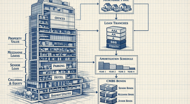 Commercial mortgage documents and financial charts
