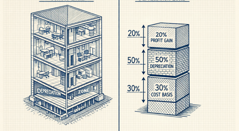 Commercial building sale with tax calculation overlay