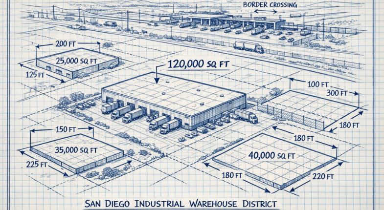 San Diego industrial warehouse exterior with loading docks