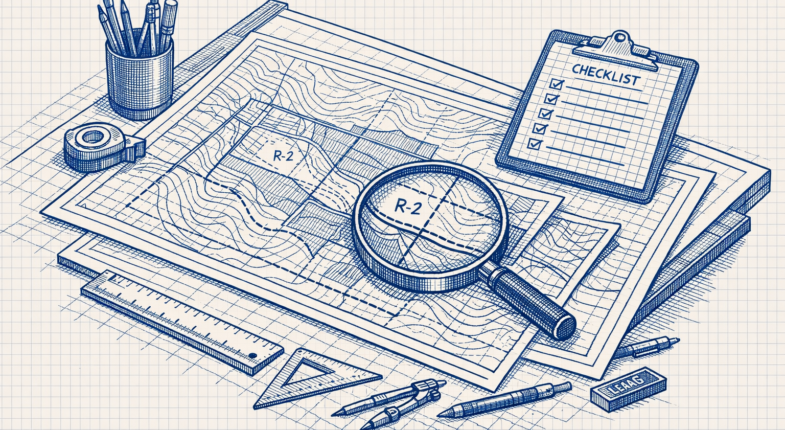 Buyer reviewing land documents before signing